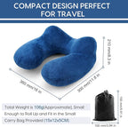 Inflatable Travel Pillow for Airplane Inflatable Neck Pillow for Traveling with Soft Velvet Washable Cover for Sleeping, Airplane,Train, Car, Office, Contoured Eye Masks, Earplugs