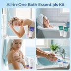 Individually Wrapped Toiletries Set Bulk, Travel Size 0.7 Fl oz Mini Body Wash Body Lotion Shampoo 2-in-1 Hair Wash & Conditioner 0.53 oz Bars Soap Toiletry Amenities for Hotel/Homeless (Pack of 50)
