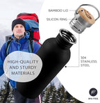 Bambaw 16 oz Stainless Steel Water Bottle, Black - Non-insulated, Dishwasher Safe, No Straw
