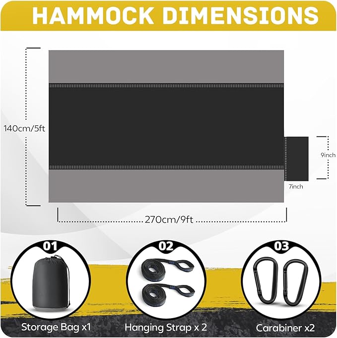 Camping Hammock Lightweight, Portable Hammocks Parachute Hammock with Two Tree Straps, Single or Double Travel Swing Nylon Camp Hammocks, Outdoor Essentials for Beach Backpacking Hiking, Orange