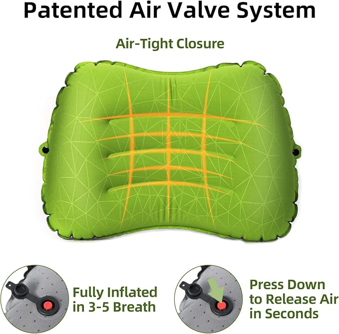 Camping Pillow - Inflatable Pillow - Travel Pillows for Backpacking & Airplane, Lumbar Support 2.0 Blow Up Pillow, Ultralight Compressible, Comfortable, Ergonomic Pillows