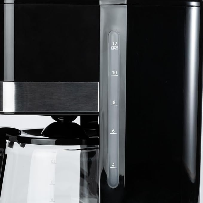 Amazon Basics 12 Cup Drip Coffee Maker, Coffee Machine with Glass Coffee Pot (1.9 Qt), Auto Shut-off, Auto Pause, Removable Filter Basket, Black & Silver