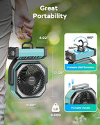 LED Lantern with Camping Fan, 20000mAh Rechargeable Battery Operated Fan, 112H Max Cooling Time, 8 Speeds, Digital Display, Remote Control, 270°Pivot with Hook for Tent Car RV Power Outage Hurricane