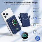 Magnetic Portable Charger for iPhone with Built-in Cables, 6-in-1 10800mAh Power Bank with iWatch Charger & LCD Display,25W Fast Charging Battery Pack for iPhone 16/15/14/13/12,Apple Watch (Blue)