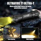 ULTRAFIRE 1000 Lumen Single-Mode Warm Light Flashlight - Bright 3000K Amber Light Flashlight, Designed for Camping Night Vision, Haze Conditions Yellow LED Flashlight T1 Ultra-Y