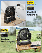 30000mAh Rechargeable Camping Fan with LED Lantern,Portable Battery Powered Outdoor Fan for Bedroom,Camping,Travel,Hiking,Beach,Office,Trave Accessories(Black)