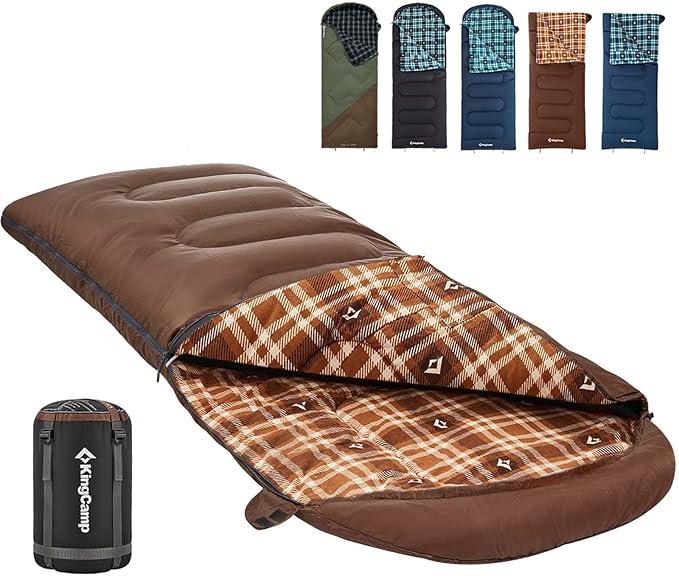 KingCamp Sleeping Bag for Adults, Cold Weather & Warm XL Big and Tall Flannel Sleeping Bags with Compression Sack Portable Waterproof Essentials Gear Accessories for Outdoor Camping