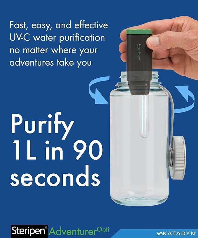SteriPen Adventurer Opti UV Personal Water Purifier for Camping, Backpacking, Emergency Preparedness and Travel Black/Green Small