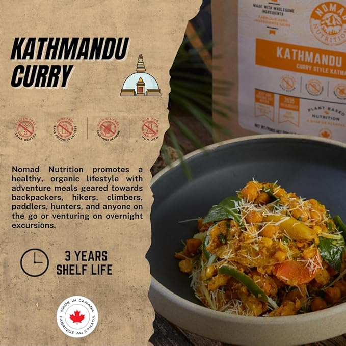 Nomad Nutrition Kathmandu Curry | Instant Freeze Dried Backpacking & Camping Food | Plant-Based, Non-GMO Hiking Meals with High-Energy, Vegan, Gluten-Free | 56g - 2 Pack