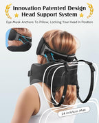 YFONG Travel Pillow for Long Flight Airplane, Head Strap Combo with 3D Contoured Sleep Eye Mask, Neck Pillow for Travel Essential, 360° Support Memory Foam Headrest, Prevent Bobbing, Drawstrap - Black