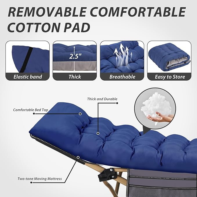 Folding Camping Cot for Sleeping, Portable Cots for Adults, Heavy Duty Cot Bed 550LBS(Max Load), Extra Wider Cots with Large Pocket for Outdoor, Office, Beach