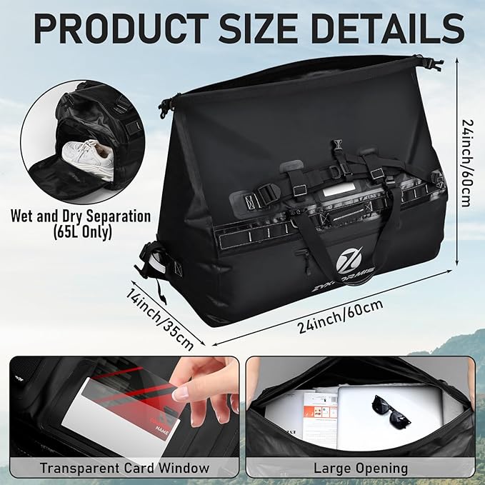 Waterproof Duffle Bag, Large Marine Dry Bags, Heavy Duty Adventure Travel Bag for Men and Women, Waterproof Duffel Backpack for Kayaking Boating Hiking Camping Vacation, 65L 110L 160L