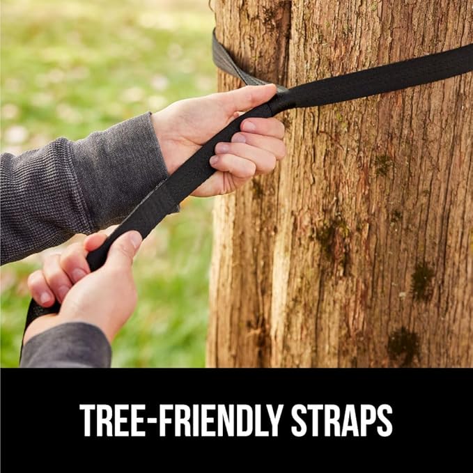 GORILLA GRIP Durable Portable Camping Hammock, Holds 400lbs with Heavy Duty Tree Straps, Comfortable Travel Swing, Camp Hammocks, Easy to Use and Install, Outdoor Essentials, Black, 9x4.5 FT