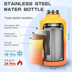 Insulated Water Bottle 64 oz, Half Gallon Water Jug Cold 48H, BPA Free Stainless Steel Bottles with Straw/Chug 2-in-1 Lid, Bag, Paracord Handle, Silicone Boot, Sports Gym School Metal Flask