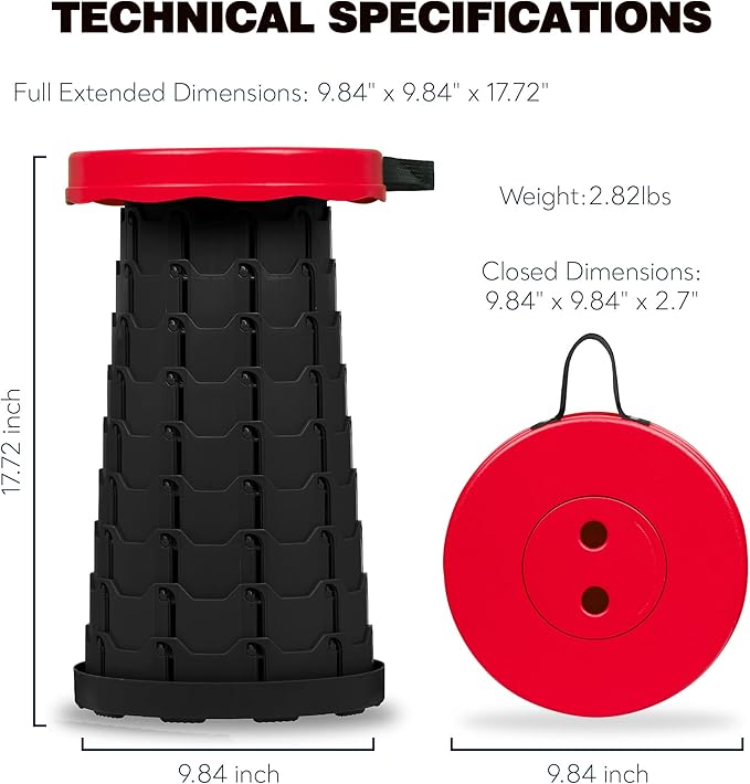Collapsible Stool with Cushioned Carry Case, 400lbs Max Weight, Lightweight Portable Retractable Foldable Telescoping Camping Stool for Adults Outdoor Fishing Hiking Travel BBQ