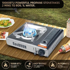 1-Burner Butane Camping Stove with Windblocker,10000 BTU Portable Camp Gas Stove for Outdoor Cooking,Camping,Tailgating, Stainless Steel Single Burner with Carry Case