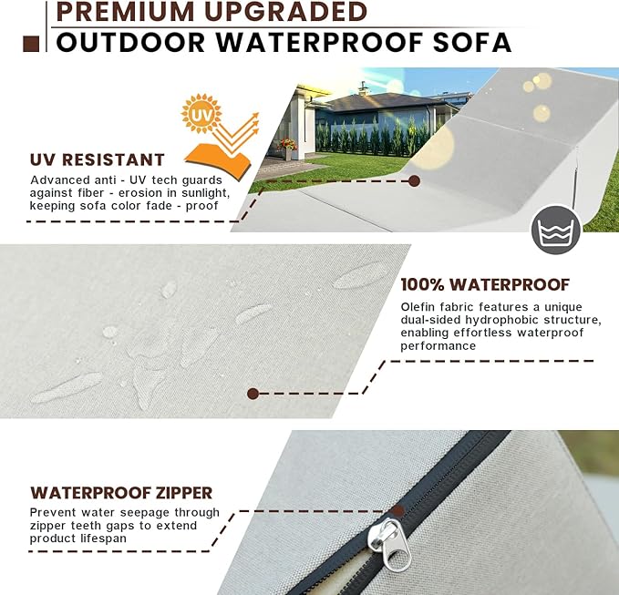 jela Outdoor Chaise Lounge, Waterproof Folding Sofa Bed Lounge Chair, UV Resistant Folding Lounge Chair with Machine Washable Cover, Soft Foam Patio Sofa Chairs Pool Lounge Chaise Chairs (Sand)