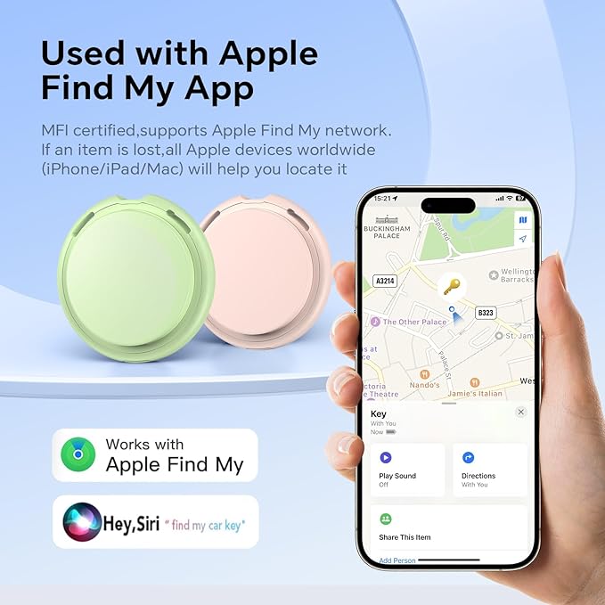 4 Pack Tags Tracker [Apple MFi Certified] Pair with Apple Find My(iOS Only) Smart Bluetooth Key Tracking Tags Item Finders Waterproof Worldwide Located Devices for Pet Wallet Backpack Dogs Luggage