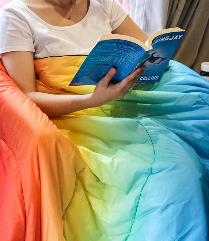 Outdoor Puffy Camping Blanket, Lightweight Down Alternative Puffy Waterproof Stadium Blanket with Portable Bag, Lightweight Camping Blanket for 2 People, Cold Weather, Sports, Travel, Car, 79*54 inch