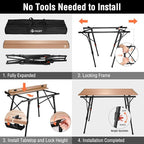 VILLEY Portable Camping Table with Adjustable Legs, Lightweight Aluminum Folding Beach Table with Carrying Bag for Outdoor Cooking, Picnic, Beach, Backyards, BBQ and Party