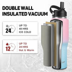 32oz Water Bottle with Powder Coated, Fit in Any Car Cup Holder, Water Bottle with Straw Lids, Stainless Steel Insulated Water Flask Double Wall Leak-proof BPA Free to Keep Cold&Hot