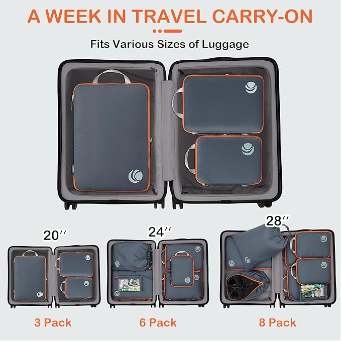 Cipway Compression Packing Cubes, Ultralight Luggage Organizer Bags, Travel Essentials for Carry on Suitcase (3 Piece,Gray)