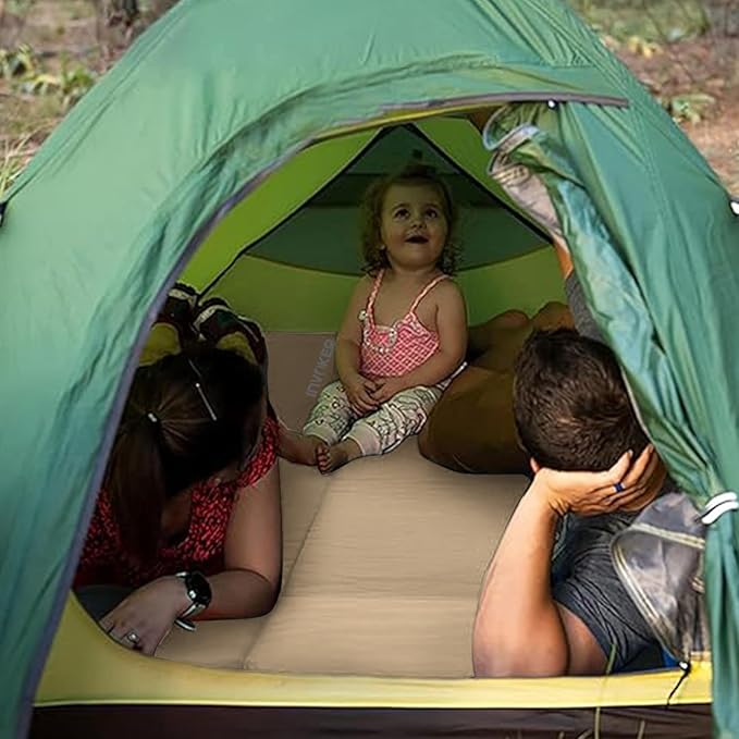 INVOKER 3.15" Self-Inflating Camping Sleeping Pad, Ultra-Thick Foam Fast Inflating Camping Mat Air Mattress with Pillow, 4-Season Insulated for Tent, Car, Camping, Travel, Khaki with Pink-Orange