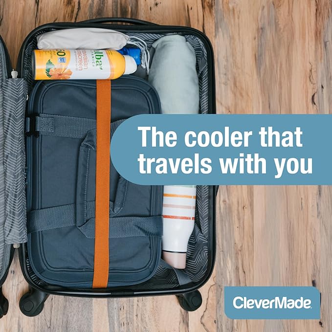 CleverMade Pacifica Collapsible Cooler Bag – Medium Portable Cooler Bag for Travel, Foldable Insulated Cooler for Beach, Picnic & Road Trips, Holds Up to 30 Cans, Leakproof Soft Carry Cooler - Ocean