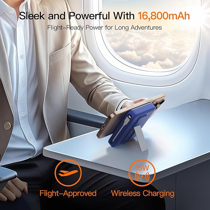 2025 Latest Portable Charger, 16800mAh Magnetic 15W Wireless Power Bank with 2 Built in Cables, LED Display Battery Pack Travel Essentials for iPhone 17/16/15/14/13/12/Pro/Mini/Pro Max