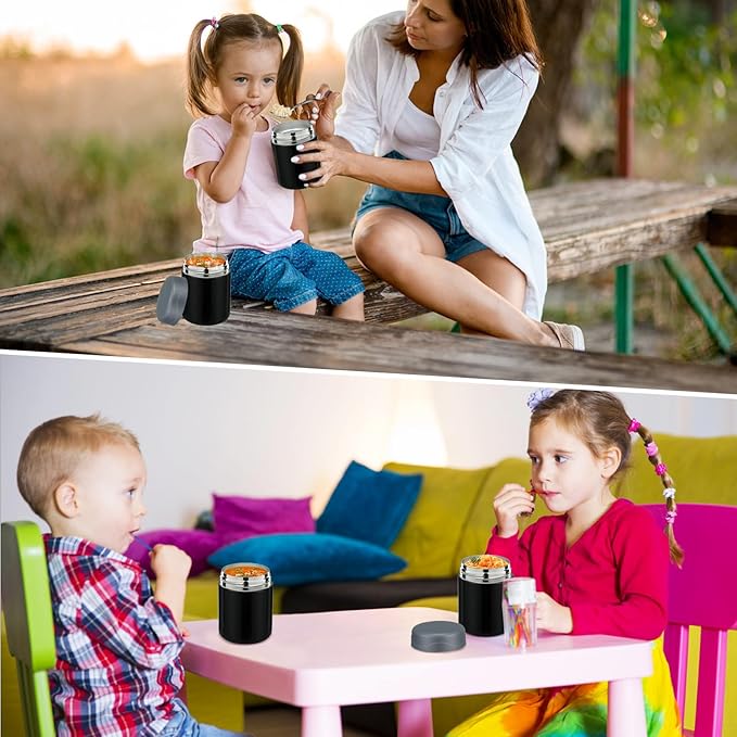 12oz 2 Pack Insulated Food Jar Set for Kids Soup Thermo Hot Food Lunch Container Wide Mouth Leak Proof Stainless Steel Vacuum Bento Box for School Office Travel Outdoors