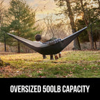 GORILLA GRIP Durable Portable Camping Hammock, Holds 500lbs with Heavy Duty Tree Straps, Comfortable Travel Swing, Camp Hammocks, Easy to Use and Install, Outdoor Essentials, Black, 10x6.5 FT