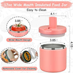 19oz Insulated Vacuum Food Jar with Buckle Lid Wide Mouth Soup Thermo for Hot Food Kids Leakproof Stainless Steel Lunch Container- Pink-1Pack