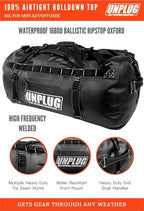UNPLUG Ultimate Adventure Bag | 1680D Heavy Duty Waterproof Bag | Large Travel Duffle Bag which can be Used for Camping, Motorcycling, Boating, or Hunting