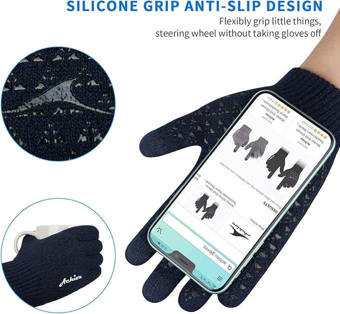 Achiou Winter Gloves, Glove for Men Women, Upgraded Touch Screen Texting Warm Running with Thermal Soft Knit Lining