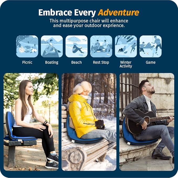 Alpcour Folding Stadium Seat – Deluxe Outdoor Camping Reclining Waterproof Cushion Chair for Bleachers – Best 6-Position Back Support Picnic Bleacher Seats w/Extra Thick Padding for Support & Comfort