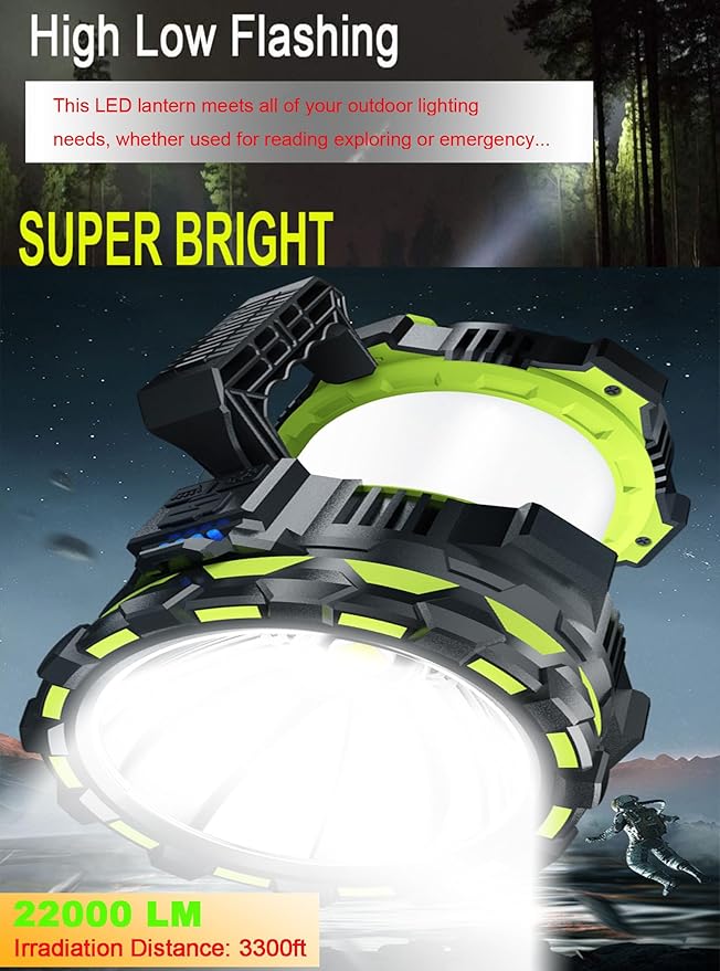 Big LED Searchlights Spotlight Lantern Flashlights, 22000LM 6 Modes Rechargeable Handheld Camping Hunting Lamp Portable Work Lights for Indoor Outdoor Emergency