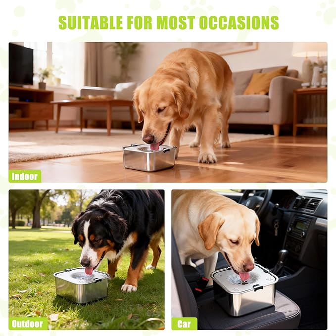 No Spill Dog Water Bowl 3L/101oz Stainless Steel Spill-Proof Dog Bowls, Anti-Splash Slow Drinking Water Bowls with Floating Disk for Messy Drinkers, Home & Travel Use (Light Gray)