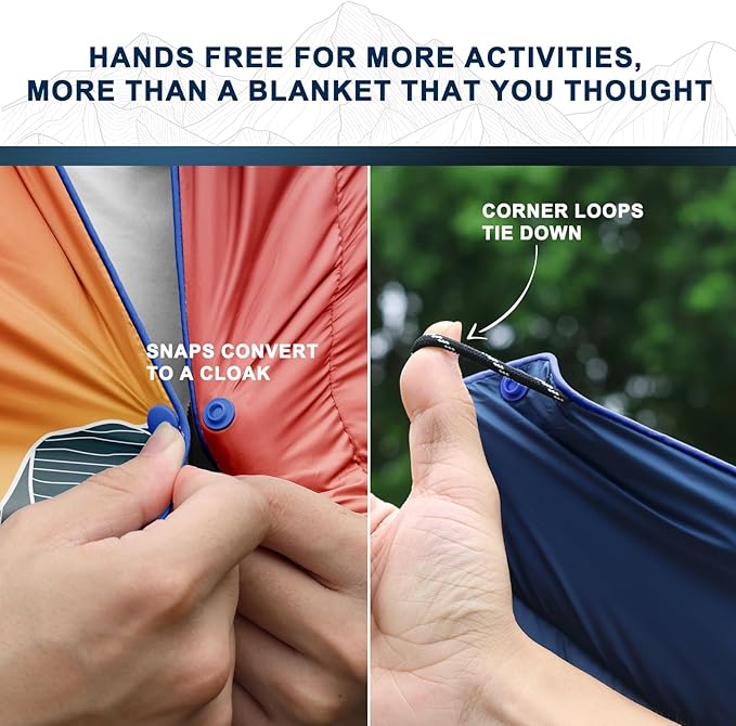 zzlamb Camping Blanket, Outdoor Lightweight Travel Blanket Puffy Portable Down Alternative, Windproof Warm Cloak with Snaps, Cozy Quilt Backpacking Picnic RV Plane Car Hammock Beach Climbing