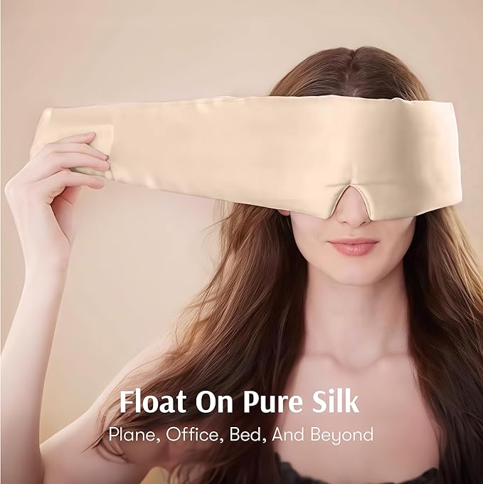 Silk Sleep Mask for Women and Men, Side Sleeper, 22 Momme Pure Mulberry Silk Total Blackout 100% Mulberry Eye Mask with Adjustable Headband Full Size, Eye Masks for Sleeping and Travel