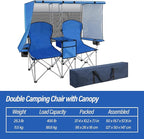 BDL Double Camping Chair with Canopy, Two Person Folding Loveseat with Shade, Heavy Duty Beach Chair with Cooler Bag, Cup Holder for Outside, Fishing, Sports, Beach-Sky Blue