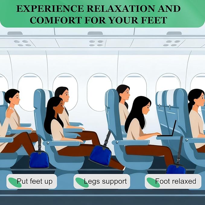 PATIKIL Airplane Footrest, 2 Pack Adjustable Foot Hammock with Hooks Foldable Memory Foam Footstool to Relax Feet Long Flight Airplane Travel Essentials for Under Office Desk, Black