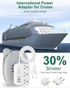 European Travel Plug Adapter, US to UK Europe Power Strip for EU/UK/US with 5ft Extension Cord, 3 USB Ports 3 AC Outlets, International Travel Power Strip, Type C for Europe EU Germany France