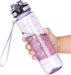 OLDLEY Water Bottle, 32oz Motivational Sports Water Bottle with Time Marker - Times to Drink - Tritan, BPA Free, Wide Mouth Leakproof,Amethyst (1 Bottle)