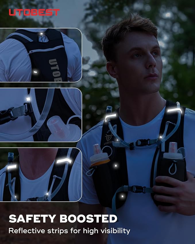 UTOBEST Running Vest, 5L Hydration Vest Lightweight, Breathable and Sweatproof Running Backpack, Adjustable Running Hydration Vest for Trail Running Marathon Race Jogging Cycling