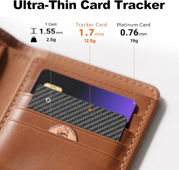 [Apple MFi Certified] Wallet Tracker Card with Apple Find My (iOS Only) Rechargeable Air Tracker Tags Bluetooth Wallet Finder IP68 Waterproof GPS Tracker Item Finder for Keys, Bags, Passport Black