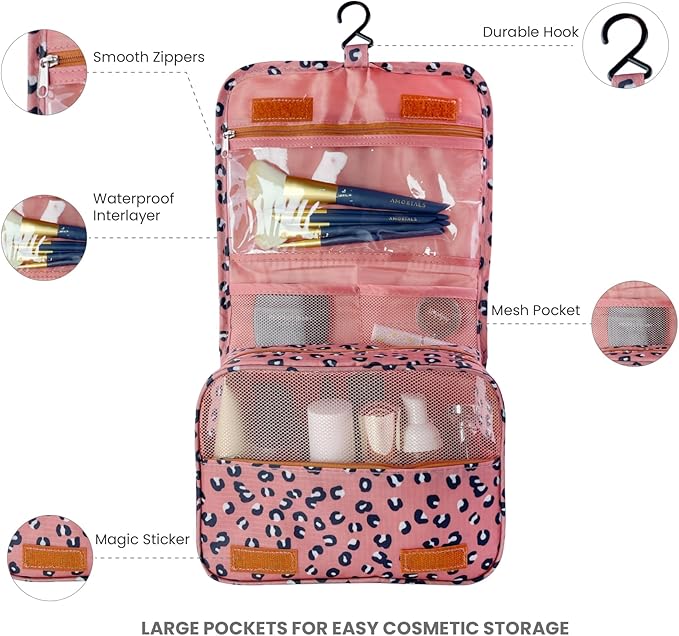 Lcsmaokin Large Capacity Toiletry Bag Travel Bag with Hanging Hook for Men and Women Waterproof Travel Cosmetic Bag Bathroom Storage Bag for Brushes Set,Full-Sized Shampoo,Accessories-Blue Stars