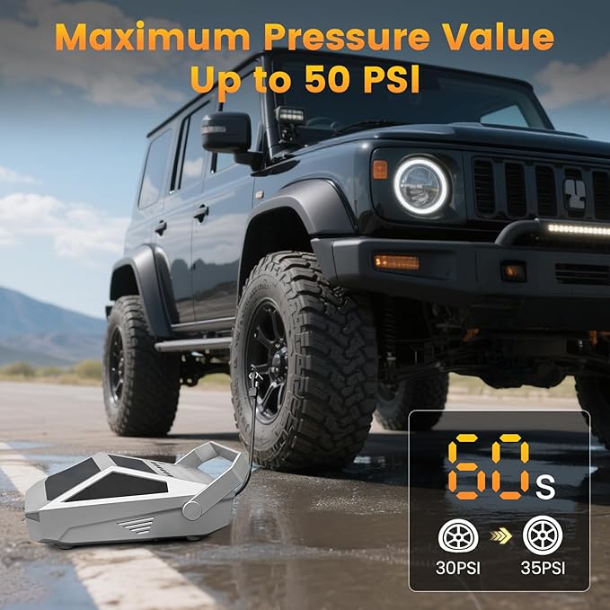 50PSI Paddle Board Pump Electric Portable, High Pressure Sup Pump - Dual Stage Inflation, Auto Shut Off and Deflate for Stand Up Paddle Board/Car/Kayak/Bicycle