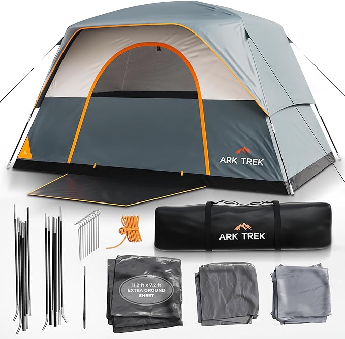 ArkTrek 6 Person Tents for Camping-Robust Family Camping Tent Cabin w Ground Sheet, Rainfly Cover, Powerport-Comfy Large Quick, Waterproof Pop up Camping Tent for Picnics Fishing Hiking