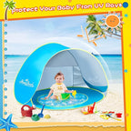 Monobeach Baby Beach Tent with Beach Sand Toys Pop Up Portable Shade Pool UPF50+ UV Protection Sun Shelter for Infant with Easy Set Up Canopy (Blue with Toys)