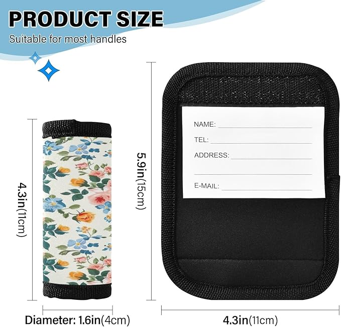 Qilmy Fresh Style Floral Fragments Luggage Handle Wrap 2Pack Luggage Identifiers Tag Comfort Handle Grips Cover for Stroller Suitcase Bag Airplane Travel Accessories1559